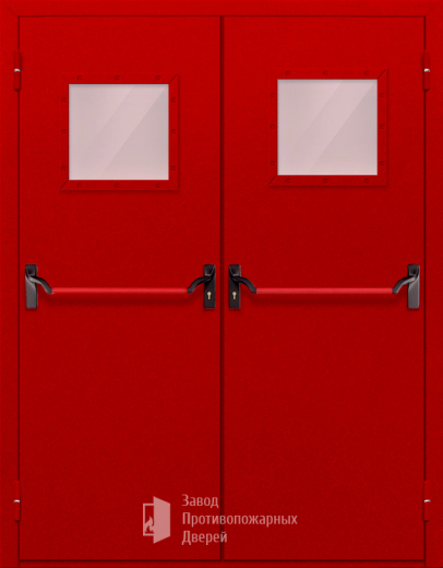 Фото двери «Двупольная со стеклопакетом и антипаникой (красная)» в Пушкино