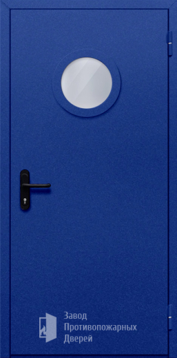 Фото двери «Однопольная с круглым стеклом (синяя)» в Пушкино
