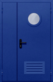 Фото двери «Полуторная с круглым стеклом и решеткой (синяя)» в Пушкино